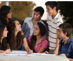 image of seven happy high school students